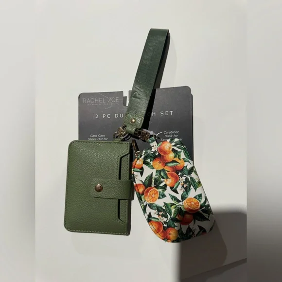 Rachel Zoe Green Card Holder and Orange Print Pouch - Picture 1 of 1